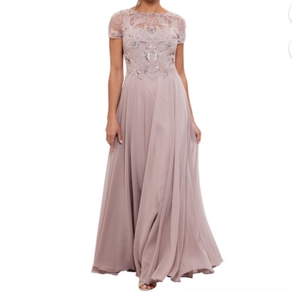 X SCAPE Jerri Beaded Short Sleeve Chiffon Maxi Gown Size 12 - Picture 2 of 10